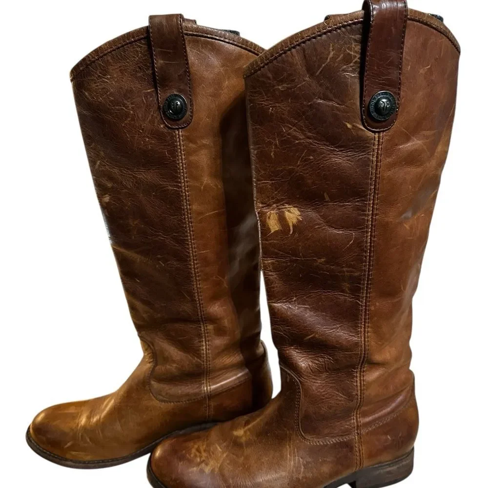 Frye Melissa Button Riding Boots Cognac Brown Tall Leather Women’s 6